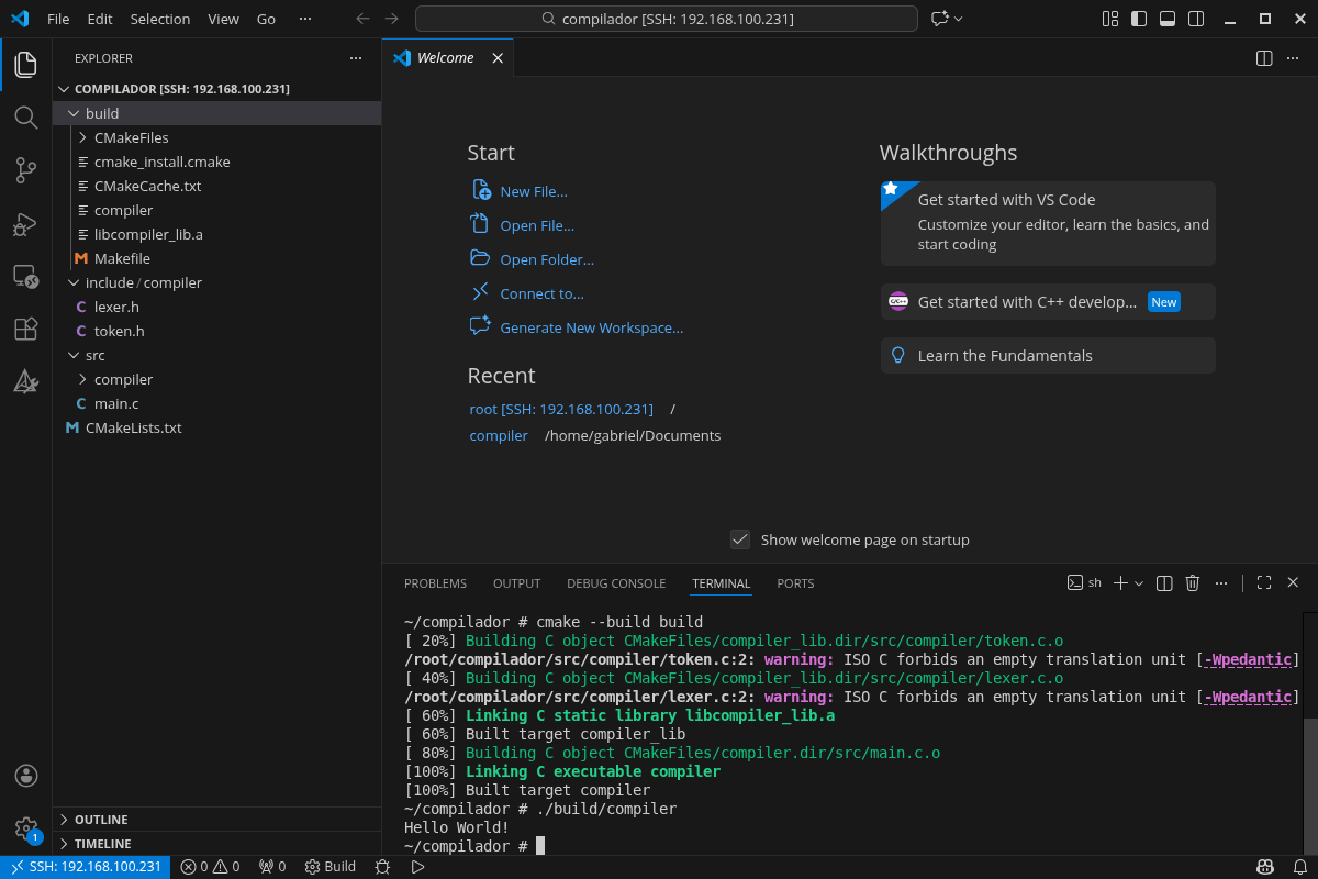 Demonstração de uma mensagem de sucesso de build.
