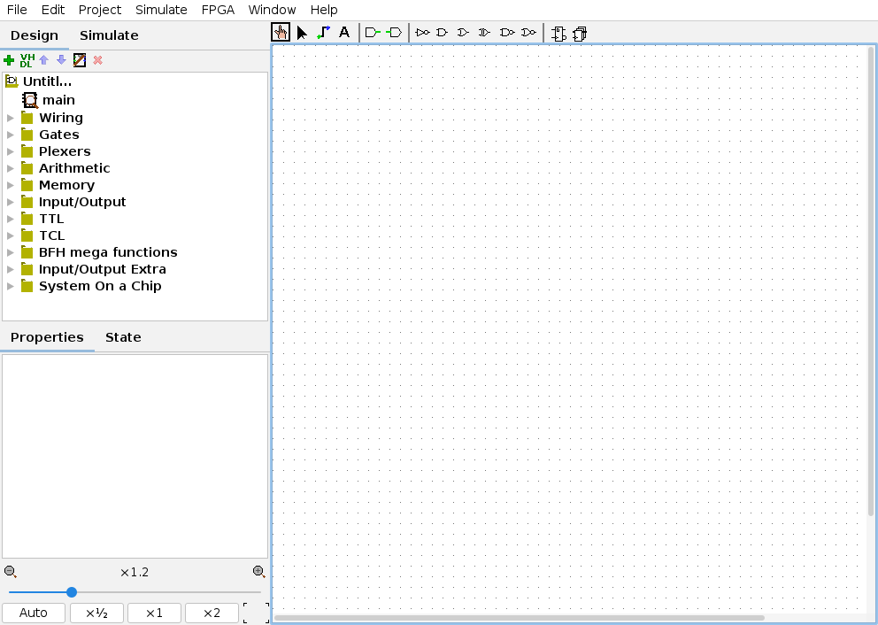 Área de trabalho do logisim-evolution.